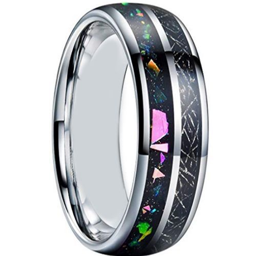 (Wholesale)Tungsten Carbide Ring With Meteorite & Crushed Opal-7953