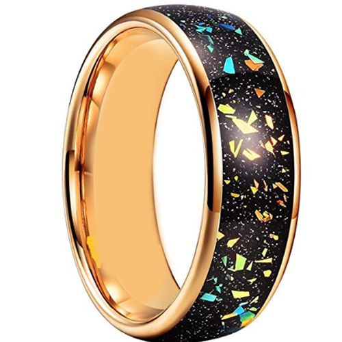 (Wholesale)Gold Tone Tungsten Carbide Dome Court Ring With Meteorite-7956