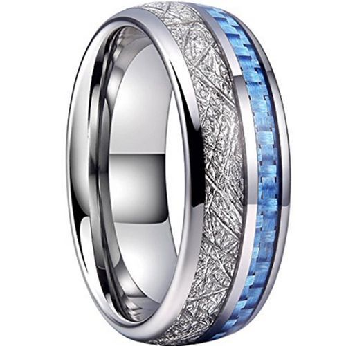 (Wholesale)Tungsten Carbide Ring With Carbon Fiber & Meteorite-7960