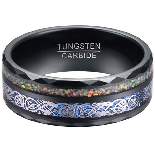 (Wholesale)Black Tungsten Carbide Faceted Dragon Ring With Crushed Opal-8102