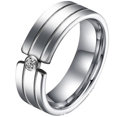 (Wholesale)Tungsten Carbide Double Grooves Ring With Cubic Zirconia-8131