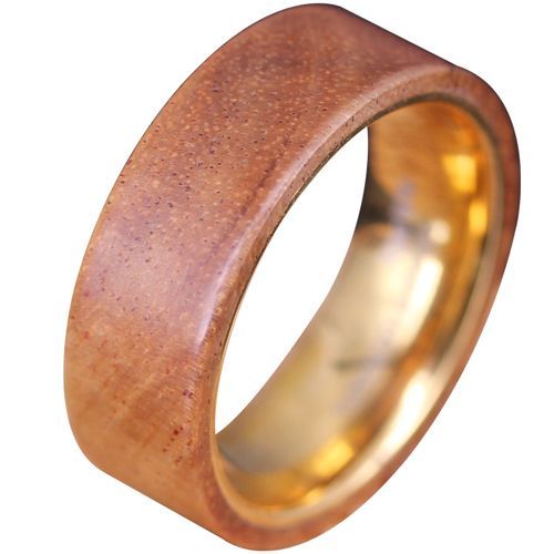 (Wholesale)Gold Tone Tungsten Carbide Ring With Koa Wood-8133