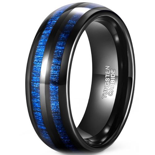 (Wholesale)Black Tungsten Carbide Ring With Carbon Fiber-8165