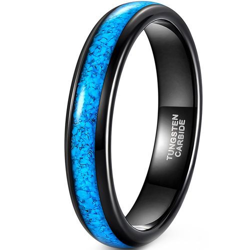(Wholesale)Black Tungsten Carbide Turquoise Dome Court Ring-8300