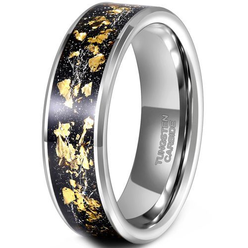 (Wholesale)Tungsten Carbide Meteorite Gold Foil Ring-8301