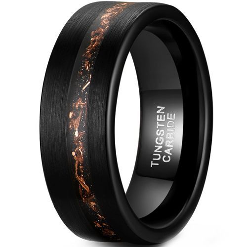 (Wholesale)Black Tungsten Carbide Ring With Copper Foil & Meteorite-8445