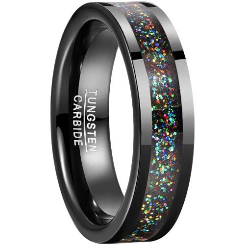 (Wholesale)Black Tungsten Carbide Ring With Meteorite-8640