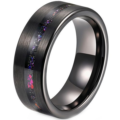 (Wholesale)Black Tungsten Carbide Ring With Crushed OpaL-8747