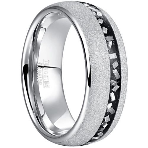 (Wholesale)Tungsten Carbide Ring With Meteorite & Silver Foil-8765