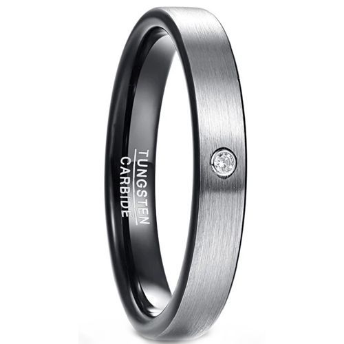 (Wholesale)Tungsten Carbide Black Silver Ring With Cubic Zirconia-8872