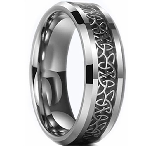(Wholesale)Tungsten Carbide Trinity Knots Ring With Carbon Fiber-9330