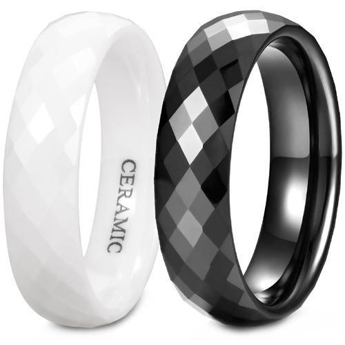 (Wholesale)White/Black Ceramic Faceted Ring-9332