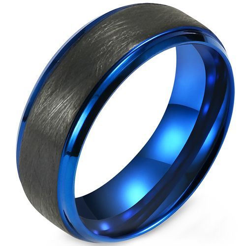 (Wholesale)Tungsten Carbide Black Blue Ring-9353