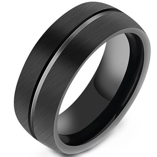 (Wholesale)Black Tungsten Carbide Center Groove Ring-9360
