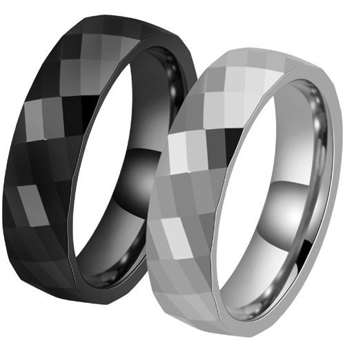 (Wholesale)Tungsten Carbide Black/Silver Faceted Ring-9364
