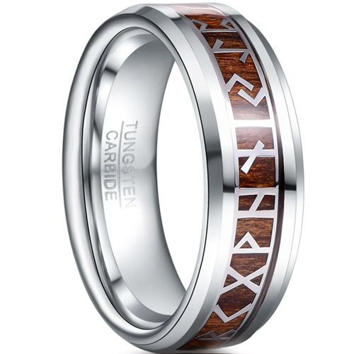 (Wholesale)Tungsten Carbide Koa Wood Ring With Runes-9371