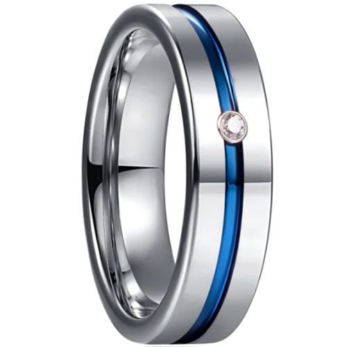 (Wholesale)Tungsten Carbide Blue Silver Ring With Cubic Zirconia-9372