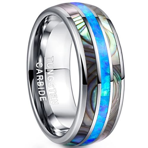 (Wholesale)Tungsten Carbide Ring With Crushed Opal & Abalone Shell-9373