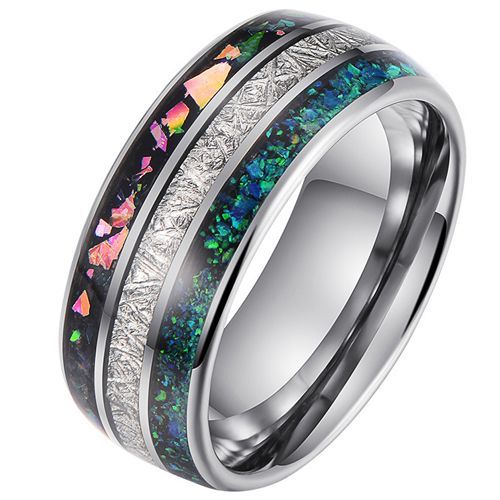 (Wholesale)Tungsten Carbide Ring With Crushed Opal & Meteorite-9679