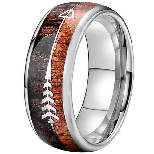 (Wholesale)Tungsten Carbide Dome Court Ring With Koa Wood-9732