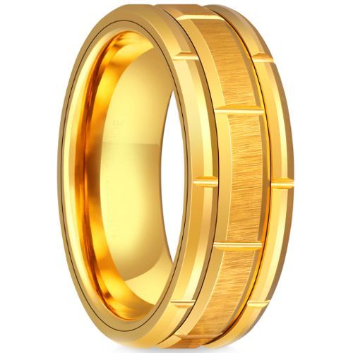 (Wholesale)Gold Tone Tungsten Carbide Tire Tread Ring-9735