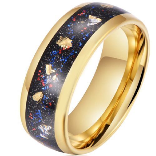 (Wholesale)Gold Tone Tungsten Carbide Crushed Opal & Gold Foil Ring-9745
