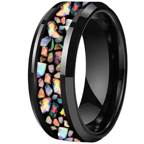 (Wholesale)Black Tungsten Carbide Crushed Opal Ring-9832