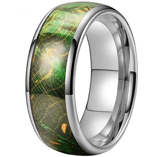 (Wholesale)Tungsten Carbide Dome Court Ring With Green Koa Wood-9835