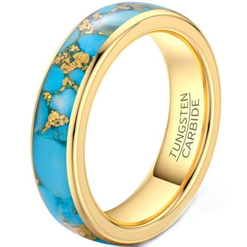 (Wholesale)Gold Tone Tungsten Carbide Turquoise & Gold Foil Ring-9841