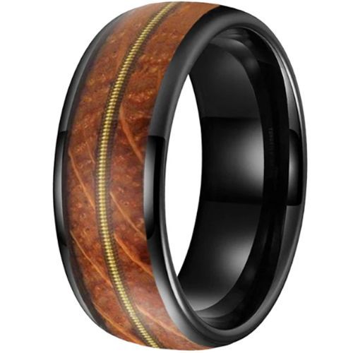 (Wholesale)Tungsten Carbide Black Rose Wire Ring With Koa Wood-9846