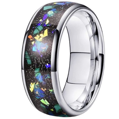 (Wholesale)Tungsten Carbide Ring With Meteorite & Abalone Shell-9858