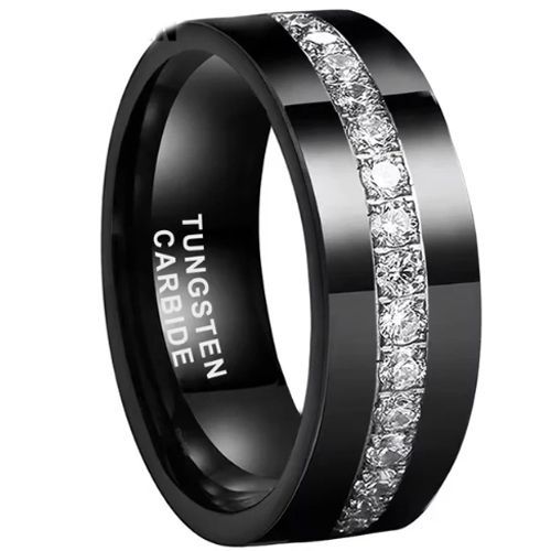 (Wholesale)Black Tungsten Carbide Ring With Cubic Zirconia-9861