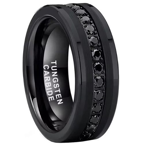 (Wholesale)Black Tungsten Carbide Ring With Cubic Zirconia-9864