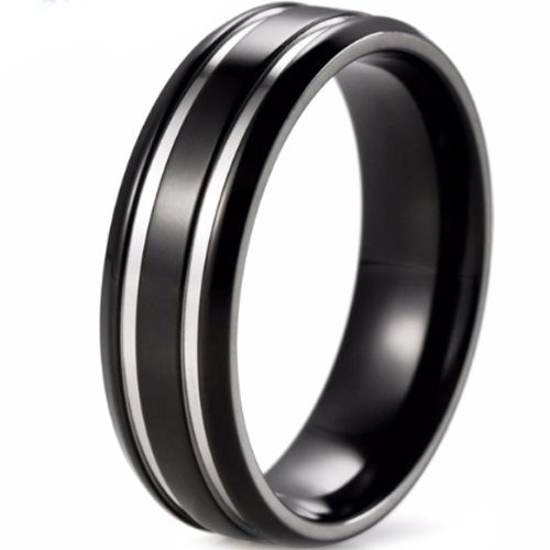 (Wholesale)Tungsten Carbide Double Grooves Ring - 1111