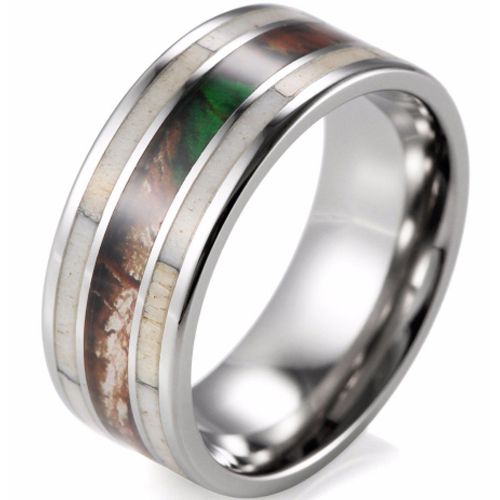 (Wholesale)Tungsten Carbide Deer Antler Camo Ring - 1273