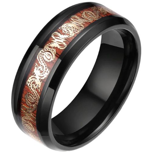 (Wholesale)Tungsten Carbide Dragon Wood Ring - 1760