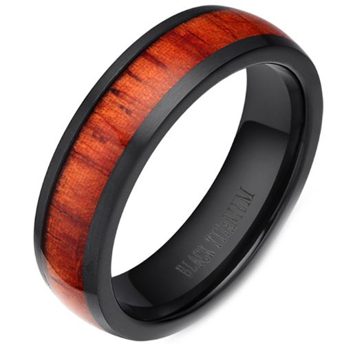 (Wholesale)Black Tungsten Carbide Wood Dome Court Ring - 2965