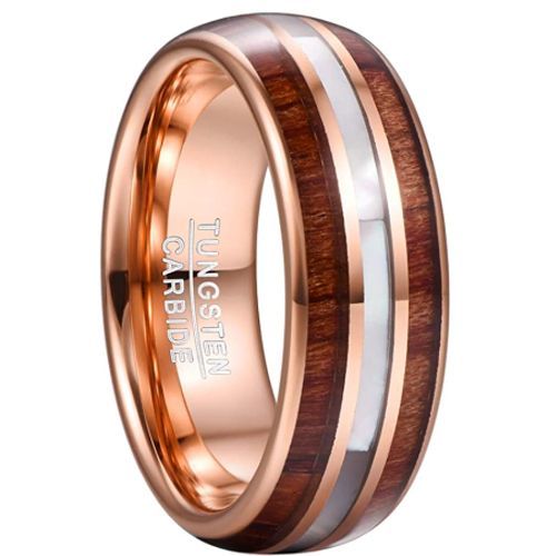 (Wholesale)Rose Tungsten Carbide Abalone Shell & Wood Dome Court Ring-T235