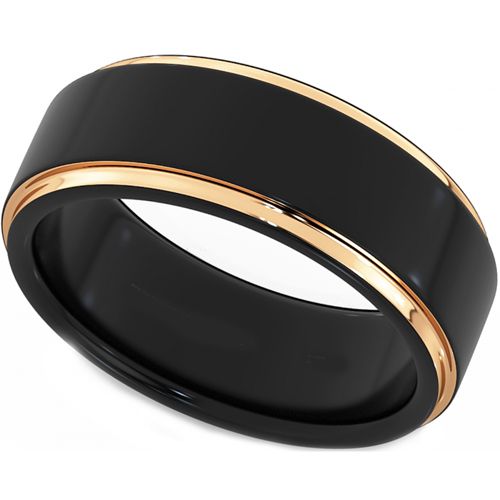 (Wholesale)Tungsten Carbide Black Gold Step Edges Ring-4684