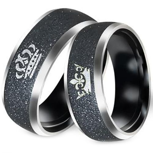 (Wholesale)Tungsten Carbide King Queen Sandblasted Ring - TG1124