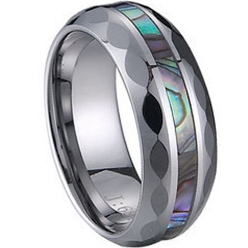 (Wholesale)Tungsten Carbide Faceted Abalone Shell Ring-1224