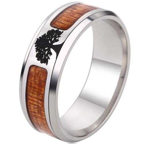 (Wholesale)Tungsten Carbide Wood Tree Logo Ring - TG1513