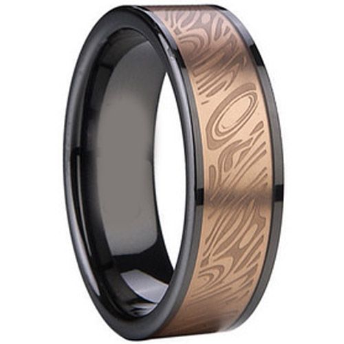 (Wholesale)Tungsten Carbide Black Rose Double Groove Ring-1756A