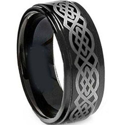 (Wholesale)Black Tungsten Carbide Celtic Ring - TG1830
