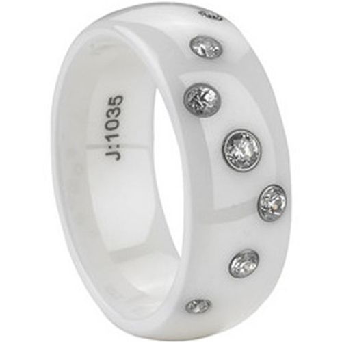 (Wholesale)White Ceramic Ring With Cubic Zirconia - TG1843