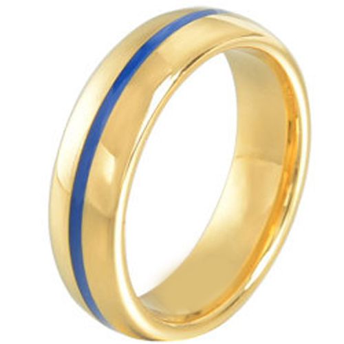 (Wholesale)Tungsten Carbide Blue Gold Center Groove Ring - TG185