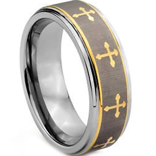 (Wholesale)Tungsten Carbide Cross Step Edges Ring - TG1916