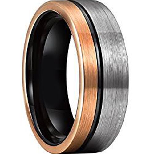 (Wholesale)Tungsten Carbide Black Rose Offset Groove Ring-1979AA