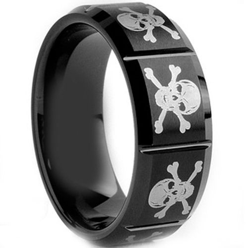 (Wholesale)Black Tungsten Carbide Skull Ring - TG1980A