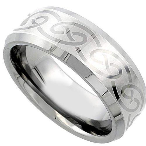 (Wholesale)Tungsten Carbide Celtic Beveled Edges Ring - TG1987